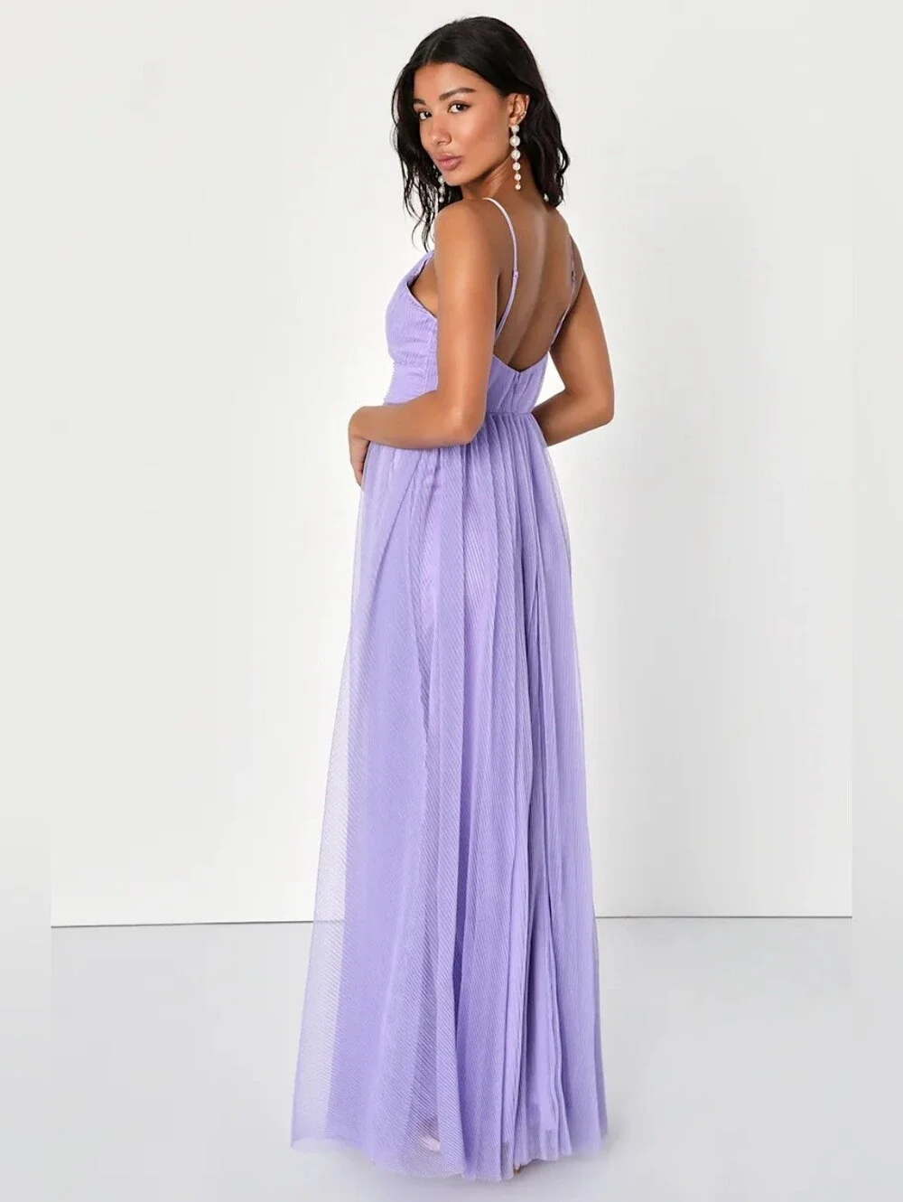 Lulus Angelic Entrance Lavender Pleated Tulle Maxi Dress